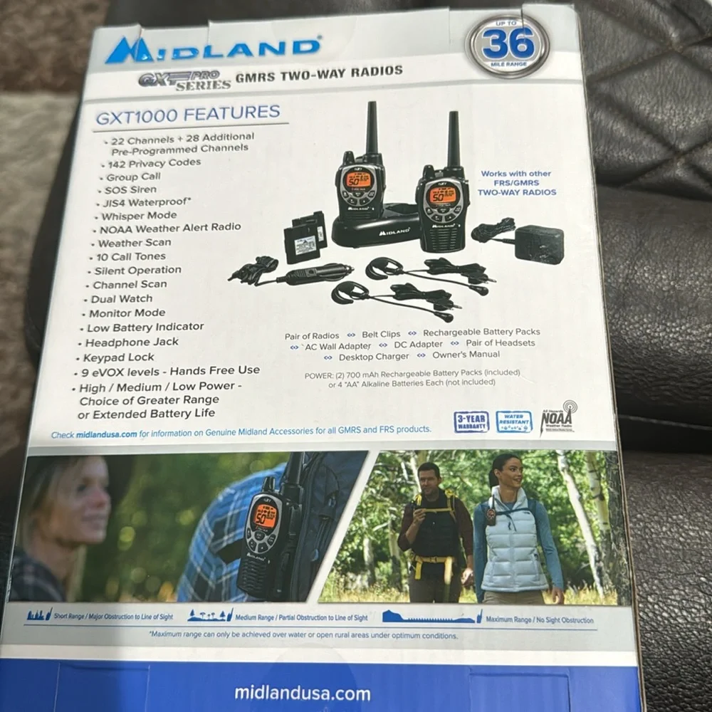 Midland GXT1000VP4 50 Channel GMRS Two-Way Radio - Up to 36 Mile - Picture 5 of 5
